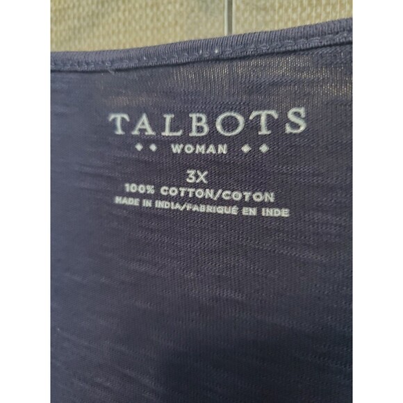 Talbots Woman Blue Slub Knit Embroidered Tie-Neck Tasseled Peasant Top Size 3X - Picture 4 of 7